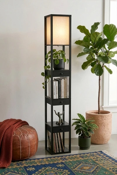 Brightech Maxwell Drawer LED Column Shelf Floor Lamp