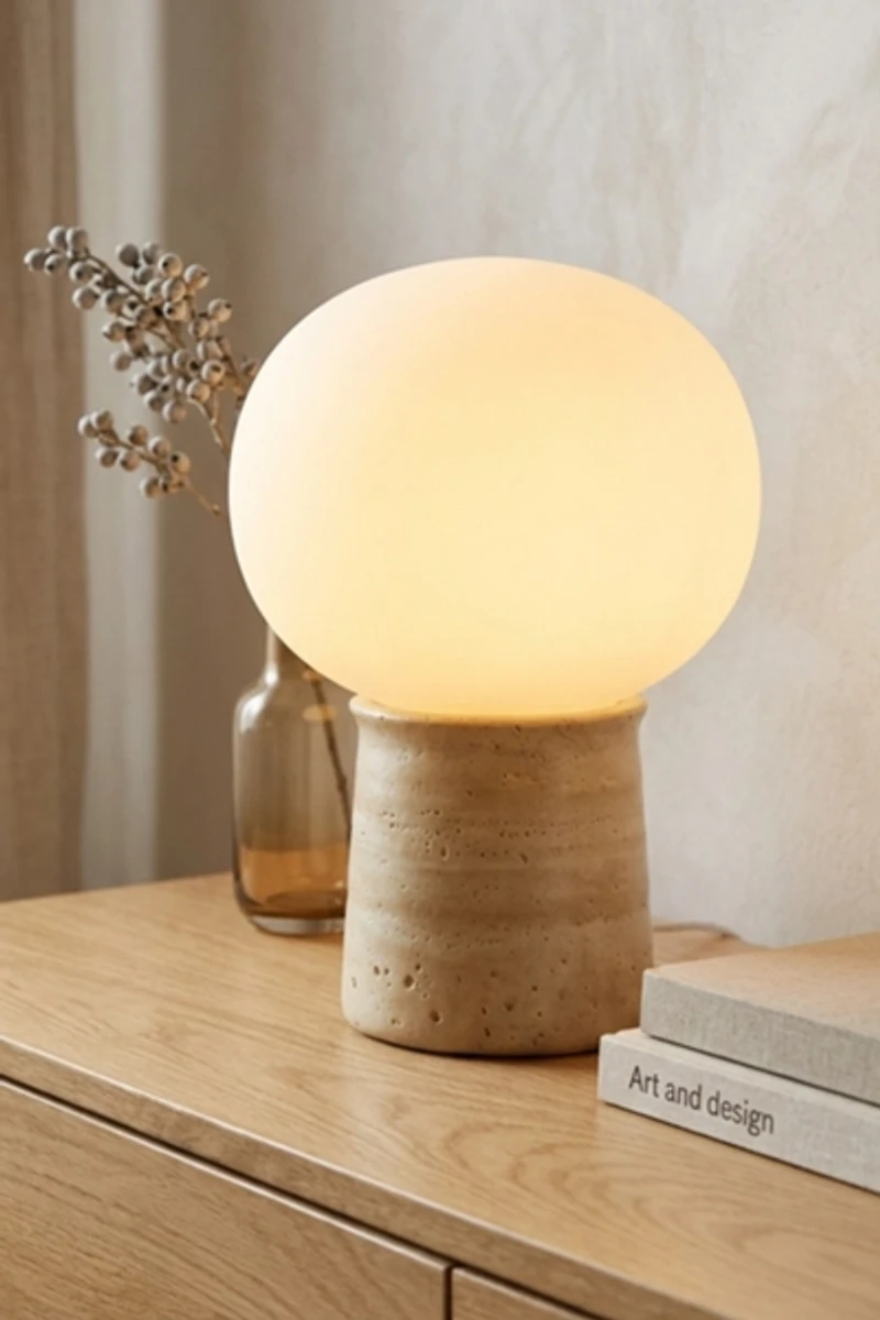 Brightech Neptune LED Travertine Stone Table Lamp