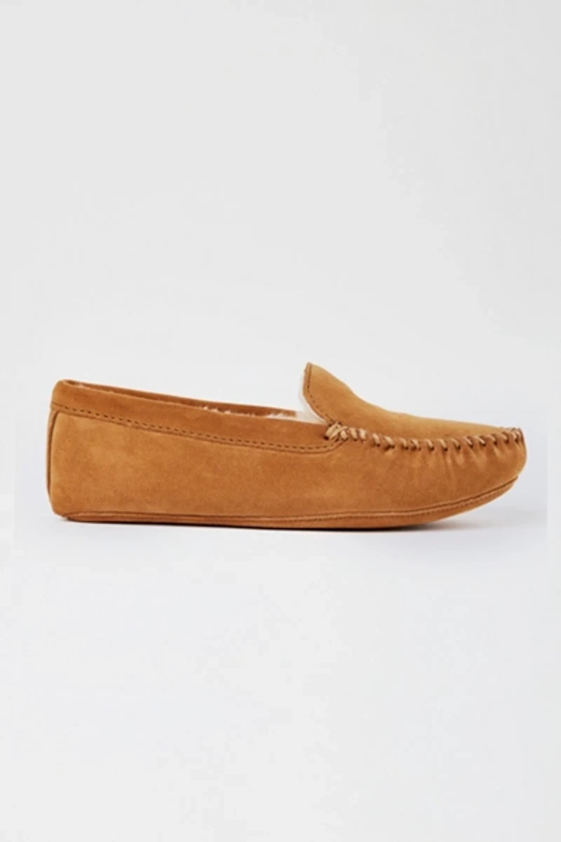 Minnetonka Suede Sheepskin Lined Softsole Venetian Slippers