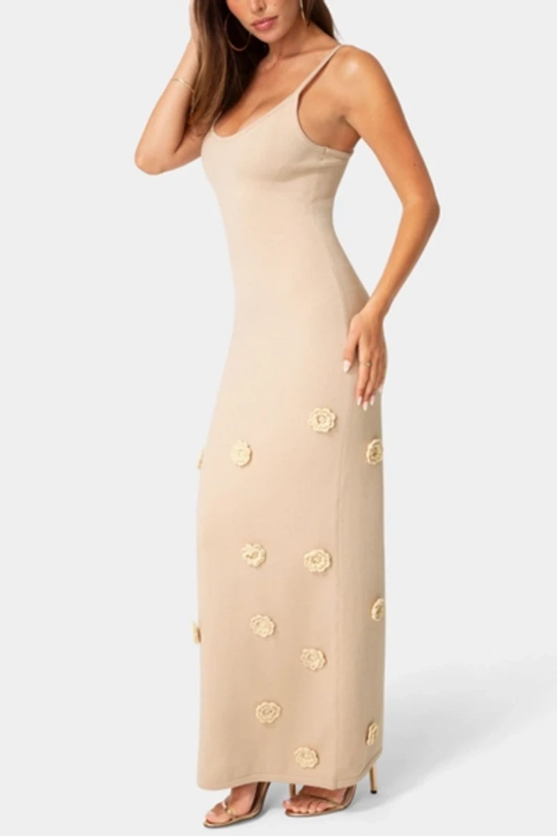 Bebe Floral Applique Crochet Maxi Dress