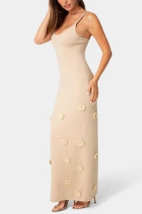 Bebe Floral Applique Crochet Maxi Dress