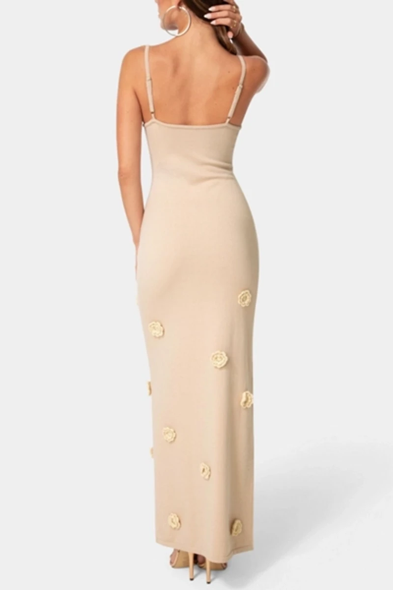 Bebe Floral Applique Crochet Maxi Dress
