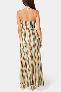 Bebe Crochet Stripe Halter A-line Maxi Dress