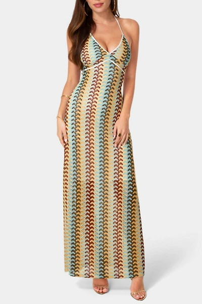 Bebe Crochet Stripe Halter A-line Maxi Dress