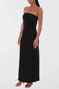 Bebe Crushed Satin Strapless Maxi Dress