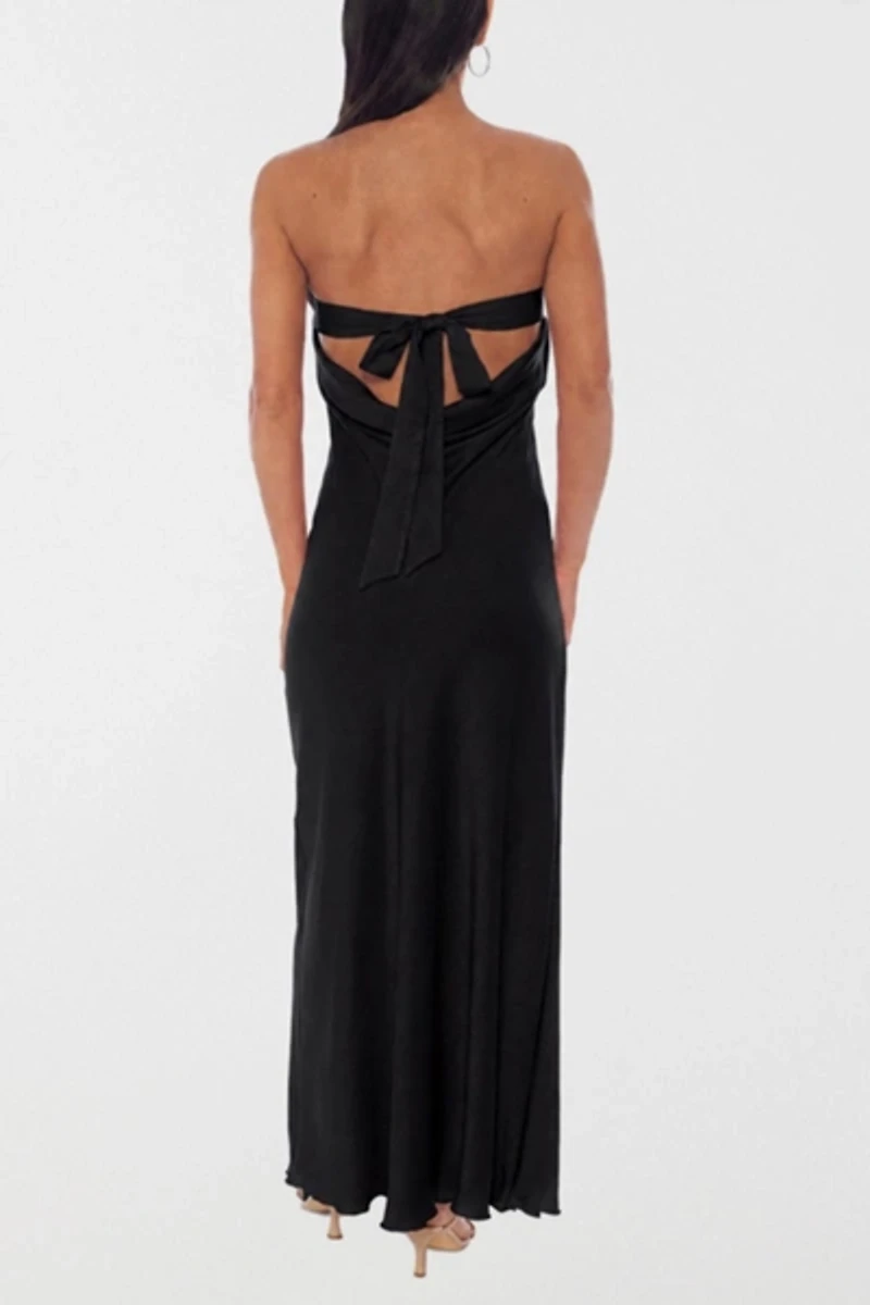 Bebe Crushed Satin Strapless Maxi Dress