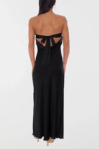 Bebe Crushed Satin Strapless Maxi Dress