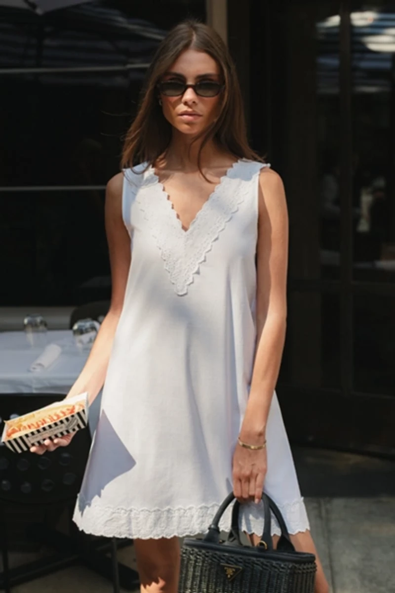 WeWoreWhat V-Neck Lace Poplin Mini Dress