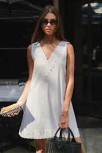 WeWoreWhat V-Neck Lace Poplin Mini Dress