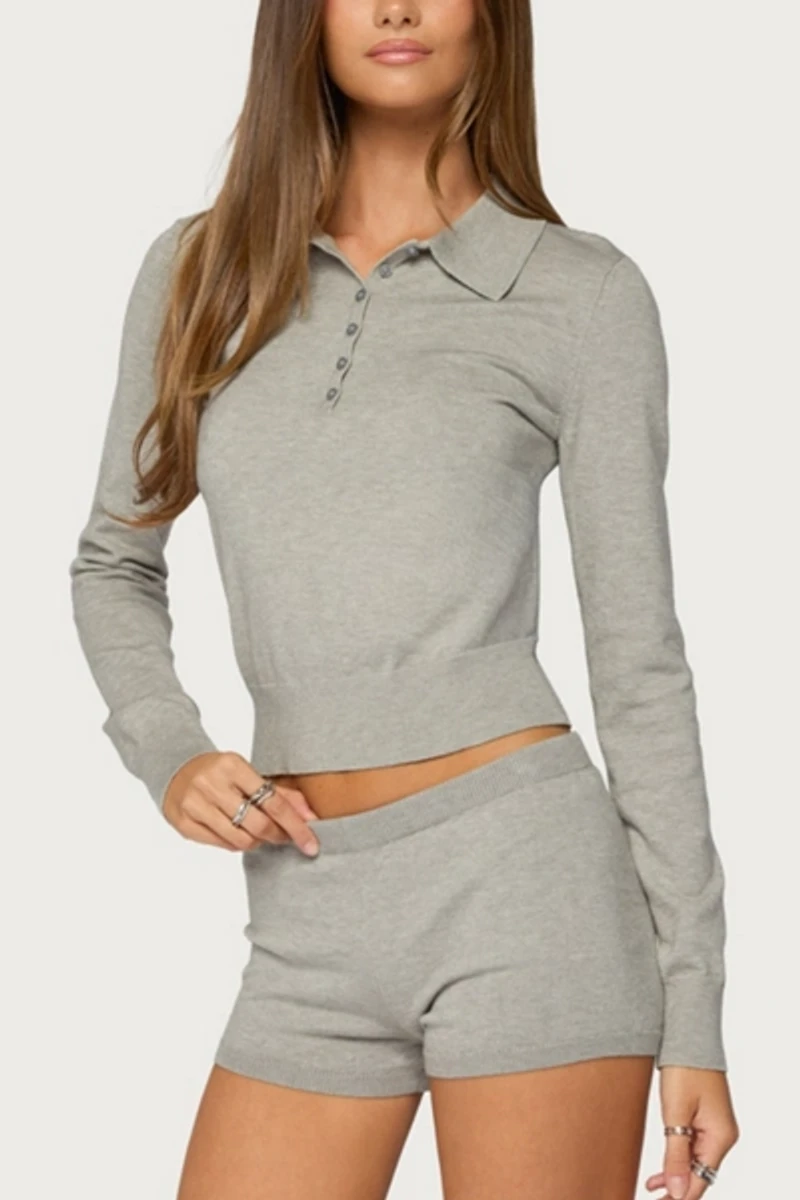 Edikted Edele Knit Long Sleeve Polo Top
