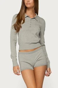 Edikted Edele Knit Long Sleeve Polo Top