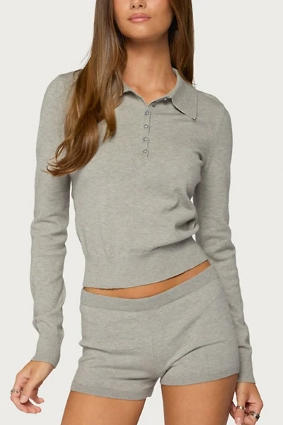 Edikted Edele Knit Long Sleeve Polo Top