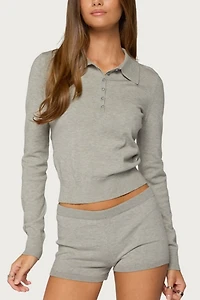 Edikted Edele Knit Long Sleeve Polo Top