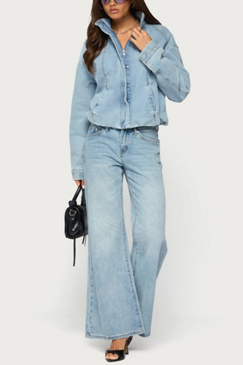 Edikted Jaysi High Neck Denim Bomber Jacket