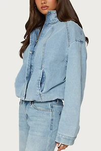 Edikted Jaysi High Neck Denim Bomber Jacket