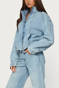 Edikted Jaysi High Neck Denim Bomber Jacket