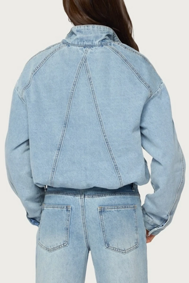 Edikted Jaysi High Neck Denim Bomber Jacket