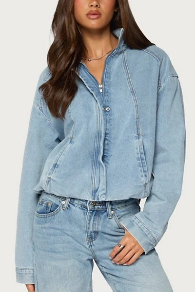 Edikted Jaysi High Neck Denim Bomber Jacket