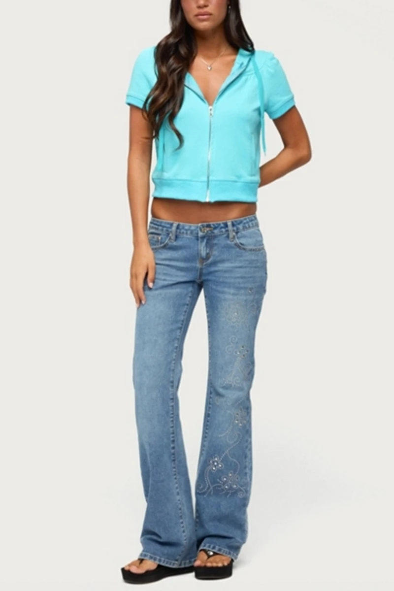 Edikted Anola Studded Low Rise Bootcut Jeans