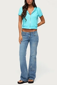 Edikted Anola Studded Low Rise Bootcut Jeans