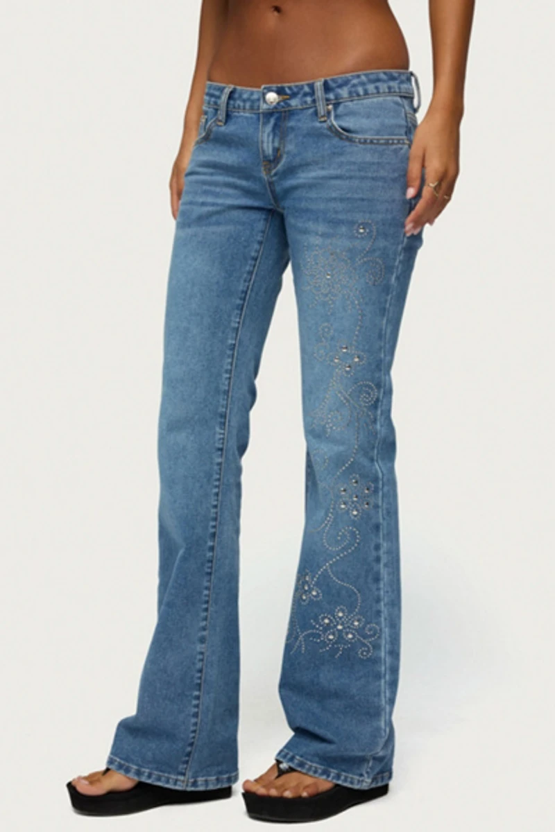 Edikted Anola Studded Low Rise Bootcut Jeans