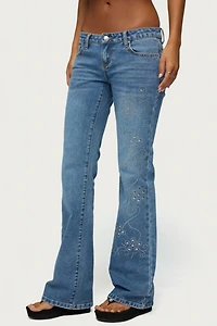 Edikted Anola Studded Low Rise Bootcut Jeans