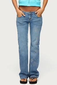 Edikted Anola Studded Low Rise Bootcut Jeans