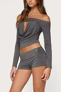 Edikted Amy Studded Foldover Shorts