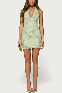Edikted Helda Sequin Lace Halter Mini Dress