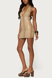 Edikted Franki Striped Sequin Mini Dress