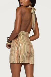 Edikted Franki Striped Sequin Mini Dress