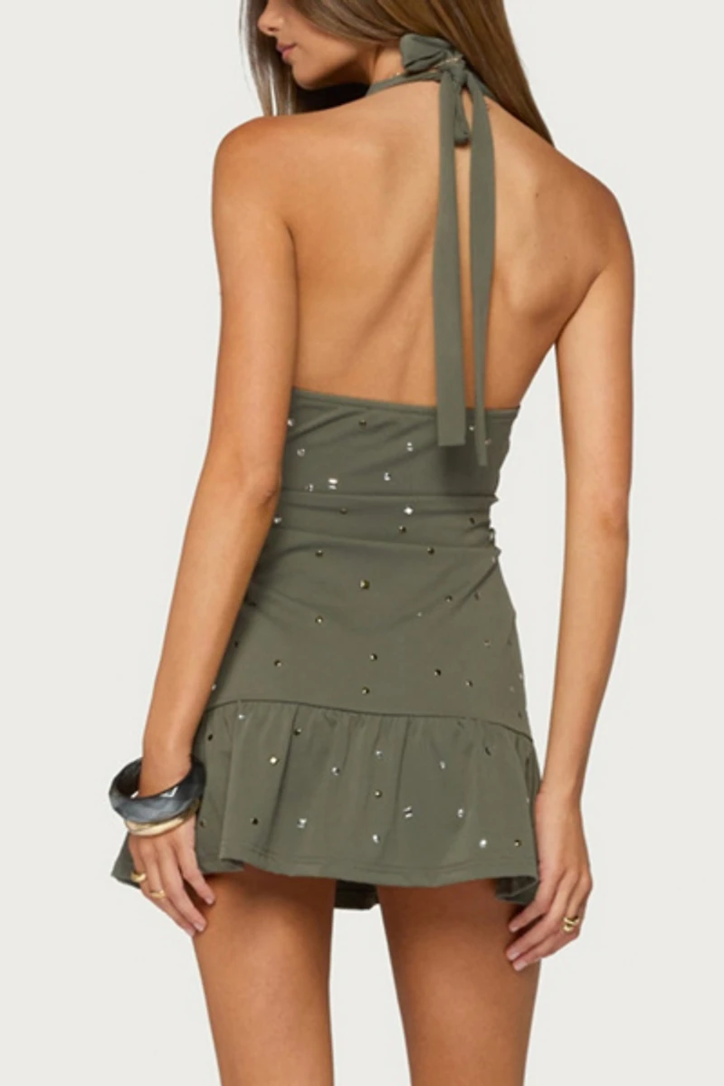 Edikted Andra Studded Halter Mini Dress