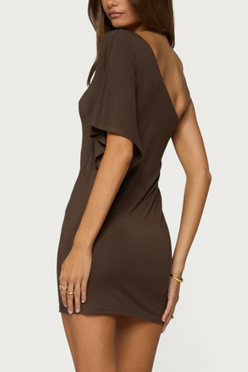 Edikted Cammi One Shoulder Flutter Mini Dress