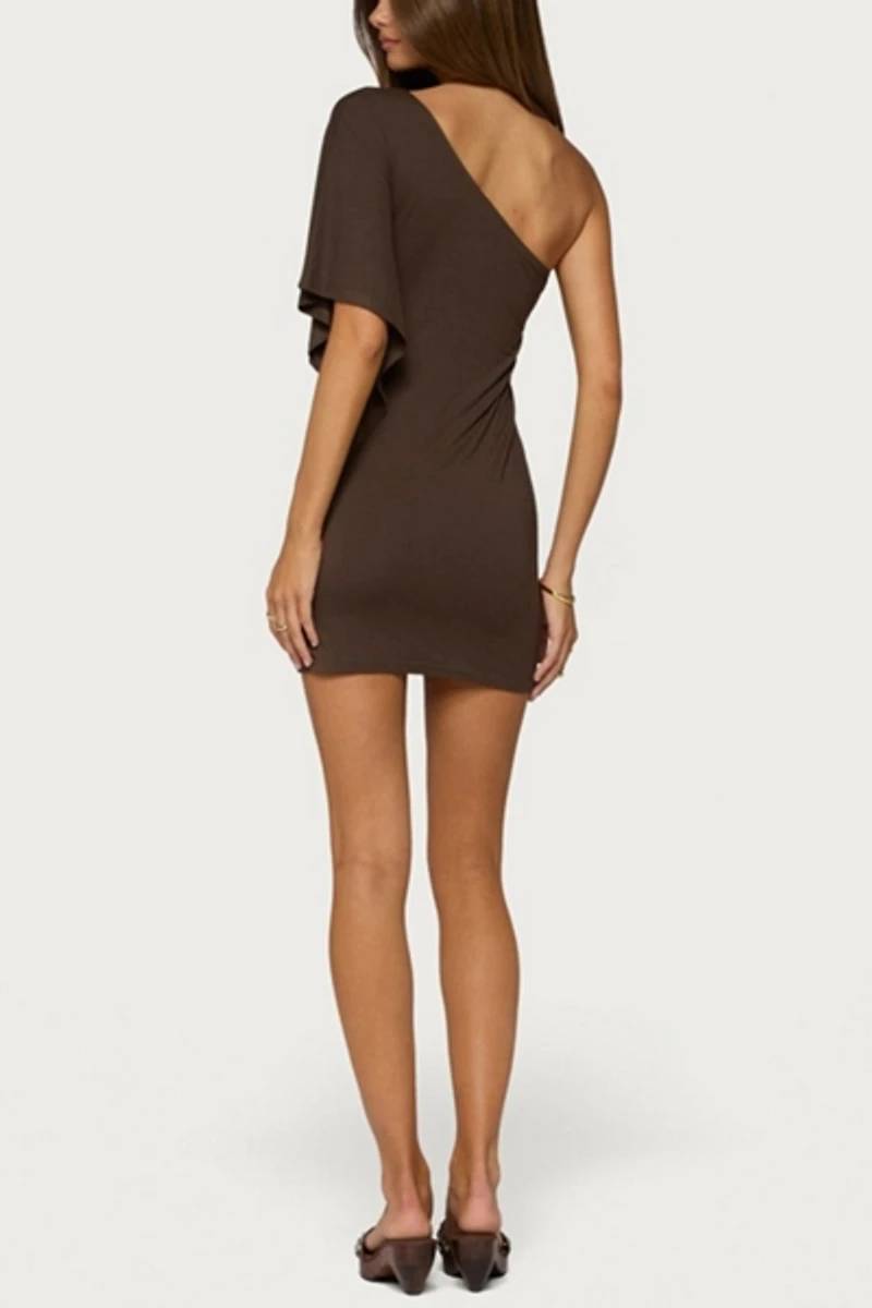 Edikted Cammi One Shoulder Flutter Mini Dress