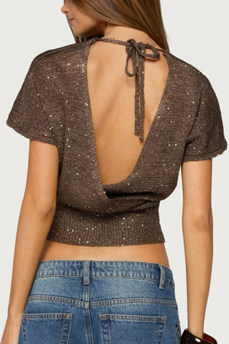 Edikted Shirah Backless Sequin Knit Top