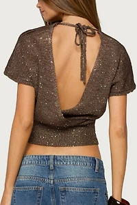 Edikted Shirah Backless Sequin Knit Top