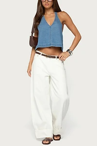 Edikted Teddie Backless Denim Halter Top