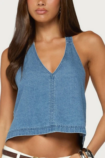 Edikted Teddie Backless Denim Halter Top