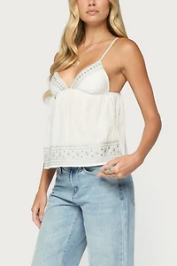 Edikted Shilah Embroidered Cotton Babydoll Top