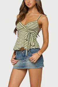 Edikted Kova Striped V Neck Babydoll Top