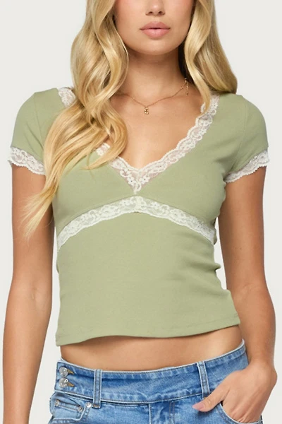 Edikted Juli Lacey Ribbed V Neck Top