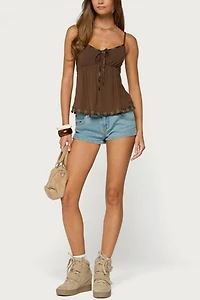 Edikted Lissey Plaid Tie Babydoll Top
