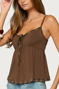 Edikted Lissey Plaid Tie Babydoll Top