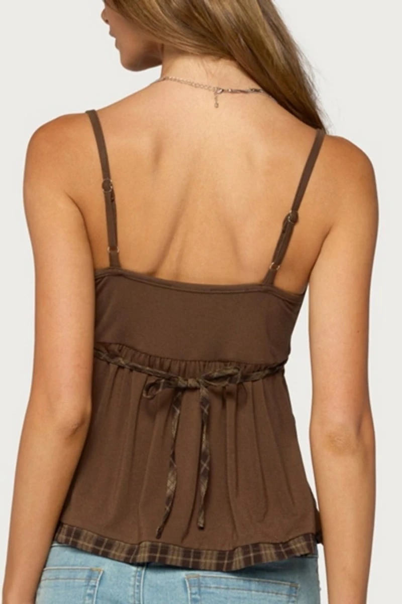 Edikted Lissey Plaid Tie Babydoll Top
