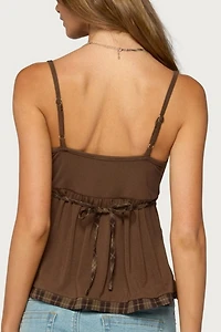Edikted Lissey Plaid Tie Babydoll Top