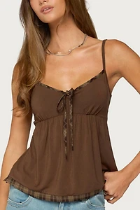 Edikted Lissey Plaid Tie Babydoll Top