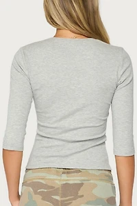 Edikted Quila Ribbed Three-Quarter Sleeve Top