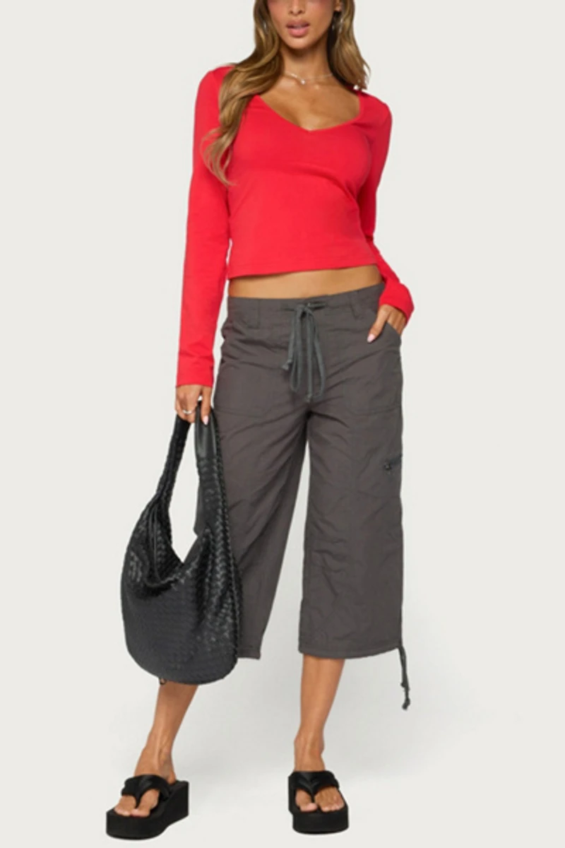 Edikted Feva V Neck Long Sleeve Top