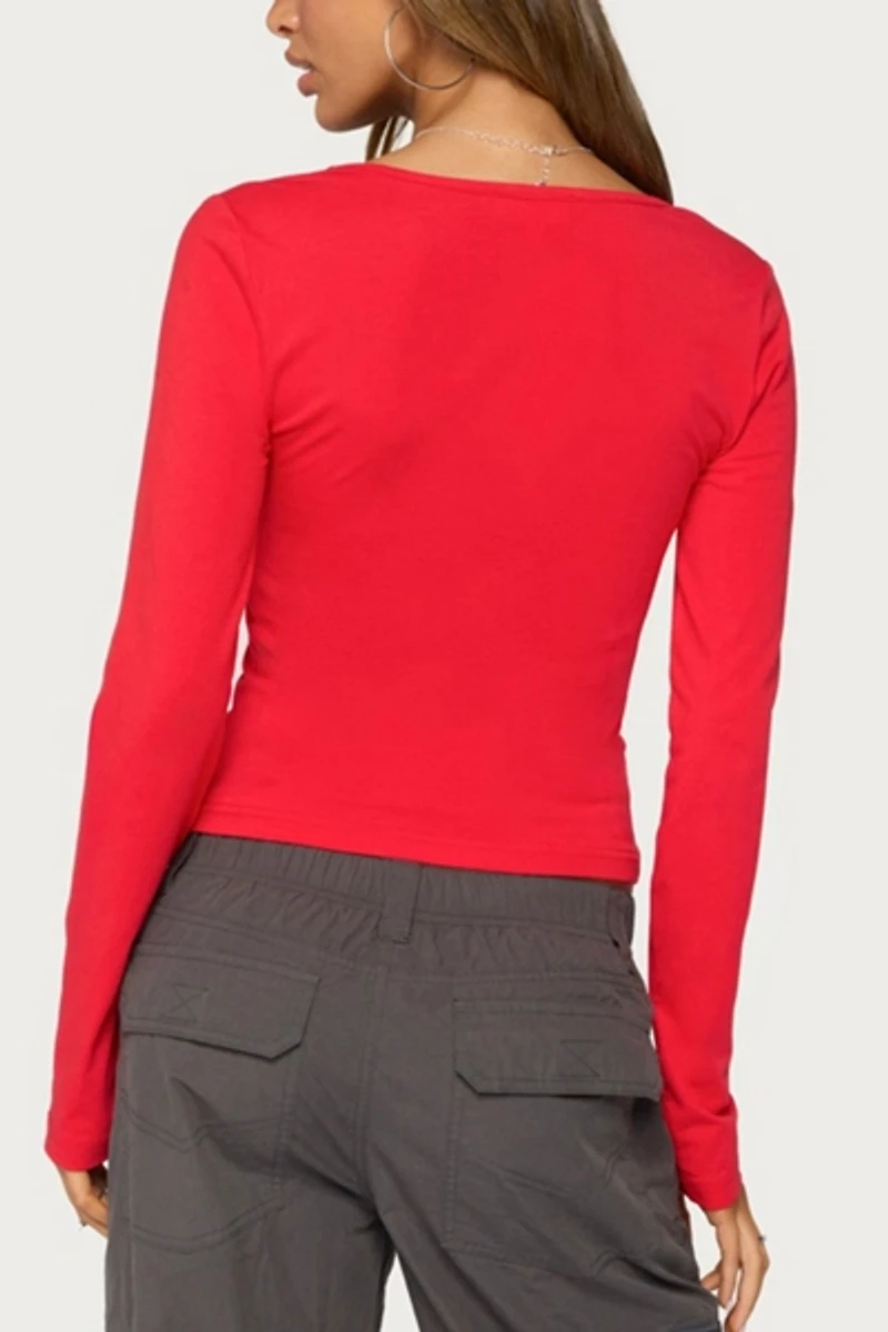Edikted Feva V Neck Long Sleeve Top