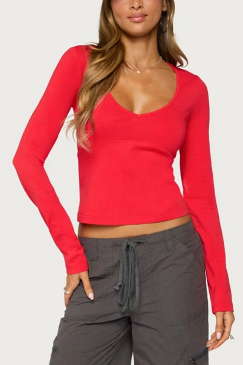Edikted Feva V Neck Long Sleeve Top